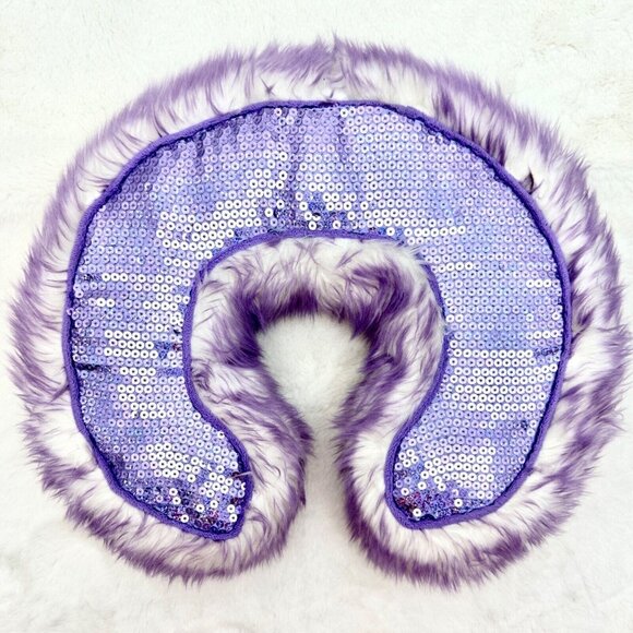 Purple Fuzzy Sequin Two Sided Neck Pillow 12" x 12" - Picture 1 of 6